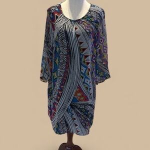 Gibson Latimer Colorful Geometric Long Sleeve Dress